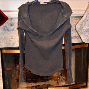 Free People We The Free Margo Essential Waffle Hoodie Gray- Size Large